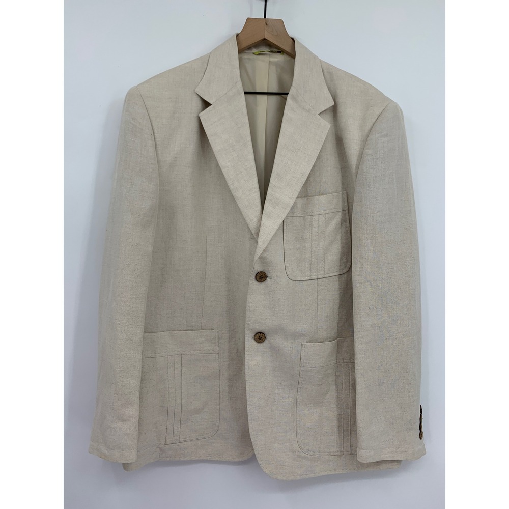 Cubavera Blazer Mens 40/Medium Beige Solid Linen Blend Tropical Summer NEW